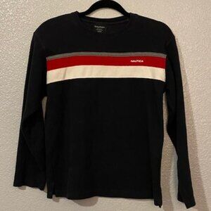Nautica Boys Size 16-18 Red White & Black Long Sleeve Pullover Sweater